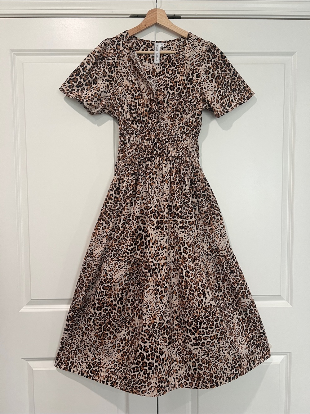 Grace Karin Leopard Print Midi Dress - Beige Brown